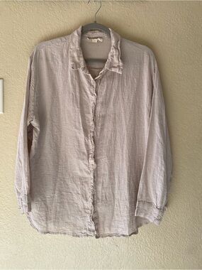 Blank NYC Gauze Linen Blend Button Down Shirt Relaxed Lagenlook
